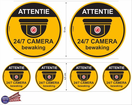 Attention lot de 6 autocollants de surveillance par caméra, autocollant de  symbole... | bol.