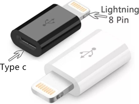 USB C naar Lightning - Zwart - Verloop Usb C  naar Lightning 8 pin convertor