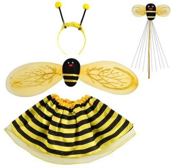 Bijen fee kostuum - 4 in 1 - kinderen - geel | bol.com