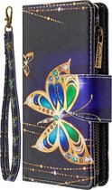 Samsung Galaxy A21s - Portemonnee met rits - book-case hoesje - ruimte voor 9 pasjes - Diamant vlinders