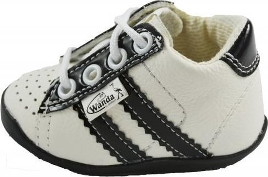 Leren schoenen -  wit/zwart - jongen/meisje - eerste stapjes - babyschoenen - flexibel - sneakers - maat 18