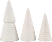 Kerstbomen, h: 10+12+15 cm, d: 5+6+7 cm, wit, 3stuks