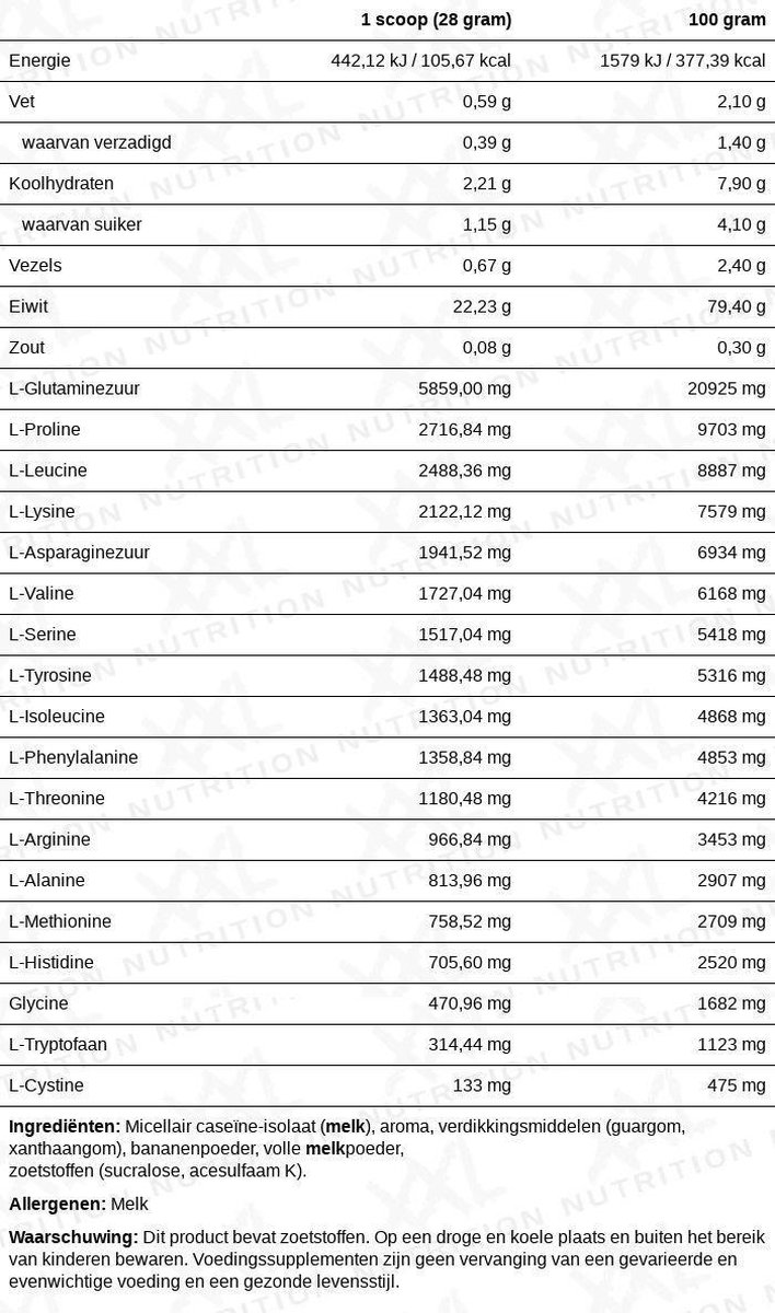 XXL Nutrition - Delicious Night Protein - Banaan - Caseïne Eiwitpoeder - 700 g — afbeelding 2