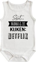 Romper - Ssst.. mama & ik kijken Netflix - maat: 62/68 - kapmouw - baby - mama - rompertjes baby - rompertjes baby met tekst - rompers - rompertje - rompertjes - stuks 1 - wit