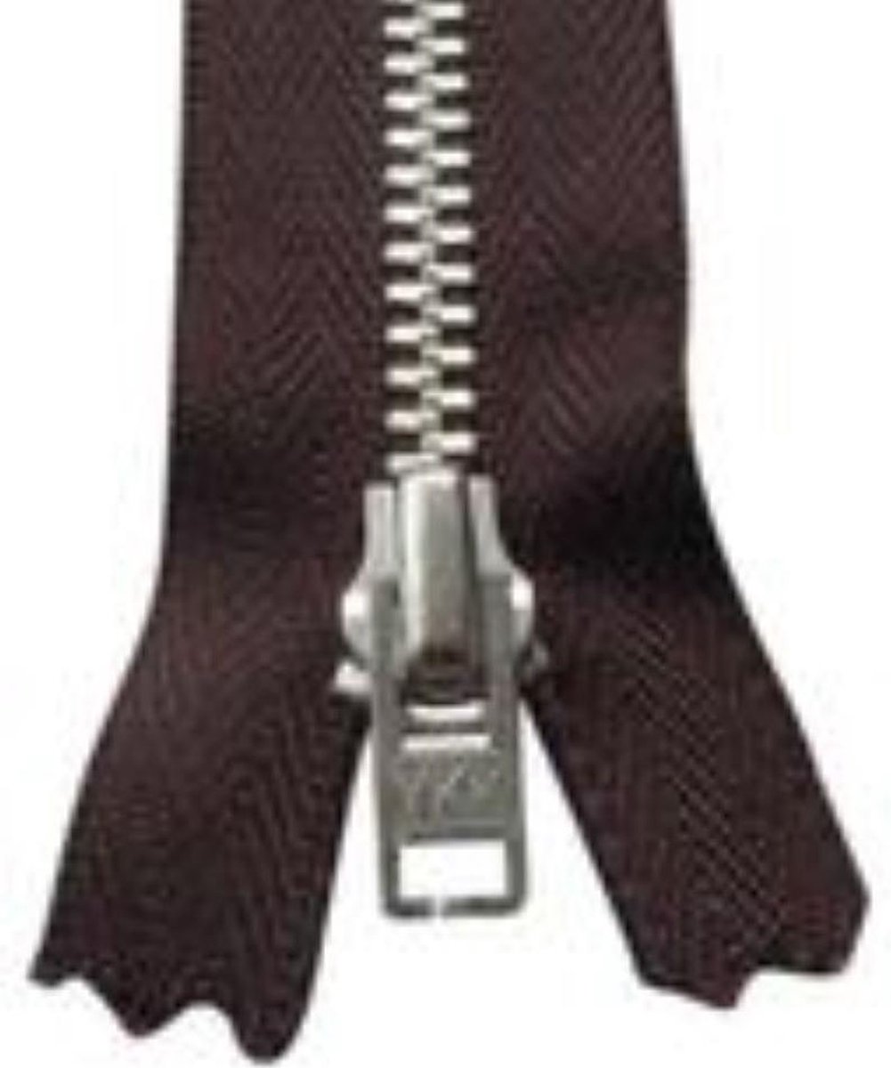 YKK broekrits met nikkeltandjes, Lengte 15 cm, Bruin, niet deelbaar, Per Stuk.
