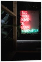 Dibond - ''All You Need is Love & Mojitos''  Ledlampen  - 60x90cm Foto op Aluminium (Wanddecoratie van metaal)