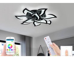 UnicLamps LED Bluetooth - 10 Sterren Plafondlamp Zwart - Met Afstandsbediening - Smart lamp - Dimbaar Met App - Woonkamerlamp - Moderne lamp - Plafoniere