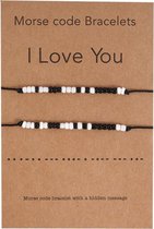 Love armband - relatie - BFF - vrienden - Morse code bracelet - 2 stuks - zwart - wit - I love you