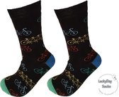 Verjaardag cadeau - Fiets sokken - - Leuke sokken - Vrolijke sokken - Luckyday Socks - Sokken met tekst - Aparte Sokken - Socks waar je Happy van wordt - Maat 42-47