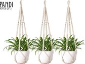 Pandi - Plantenhanger Set - Macrame - 3 stuks - Met Witte Kralen - Voor Binnen en Buiten