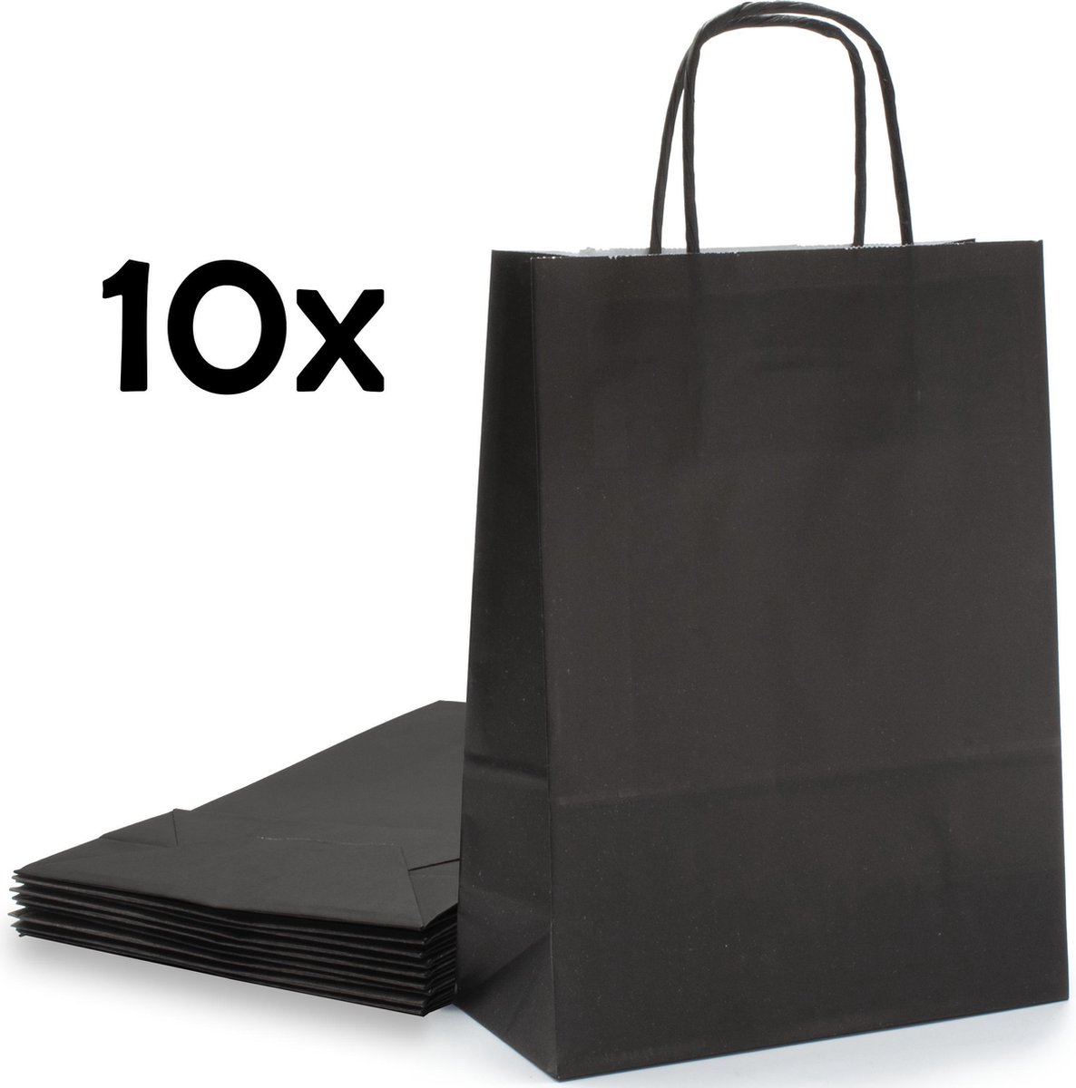 PrimeAmbition Kraft Papieren Tasjes Met Handvat – Zakjes – 10 Stuks – Zwart – 18x8x24 cm – Cadeautasjes