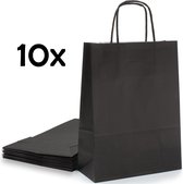 PrimeAmbition Kraft Papieren Tasjes Met Handvat – Zakjes – 10 Stuks – Zwart – 18x8x24 cm – Cadeautasjes