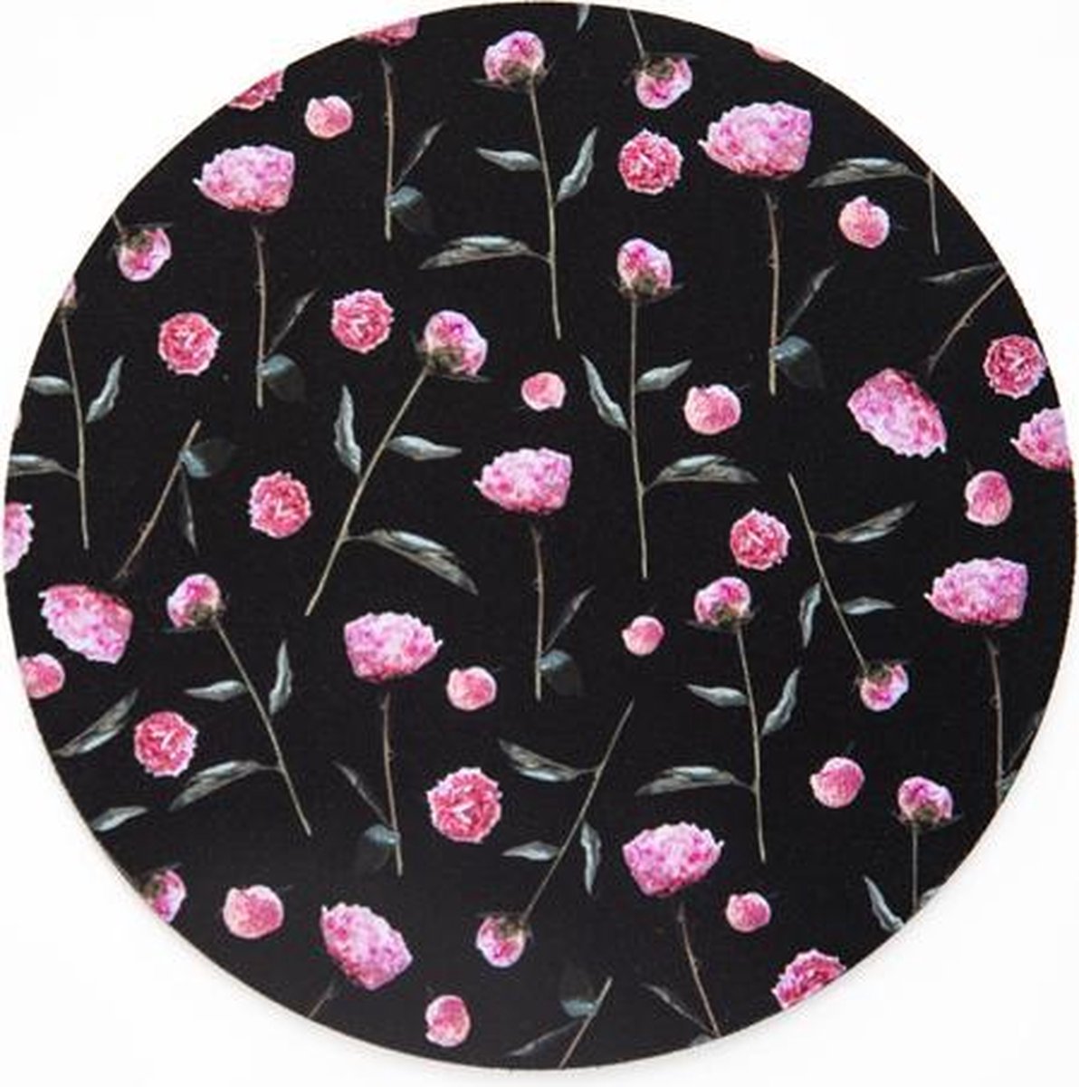 Computer - muismat pink flowers - rond - rubber - buigbaar - anti-slip - mousepad