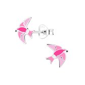 Joy|S - Zilveren vogel oorbellen - 9 x 10 mm roze
