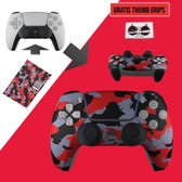 Foxx decals - PS5 controller sticker - PS5 skin - Camoflage - Rood grijs - met gratis thumb grips