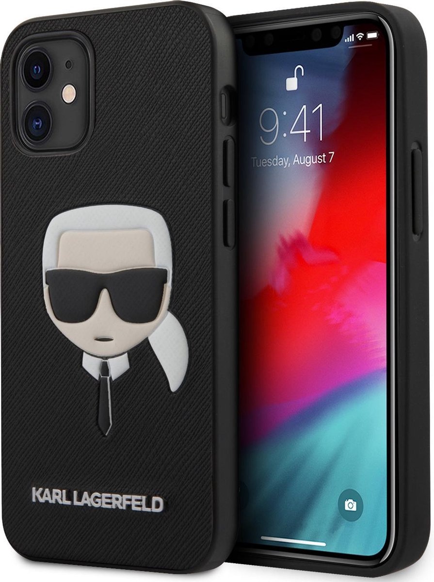Zwart hoesje van Karl Lagerfeld - Backcover - iPhone 12 Mini - Saffiano Head