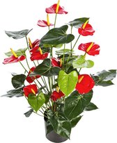 Grote kunstplant Anthurium - Groen met bloeiende rode kelken zijdeplant kamerplant