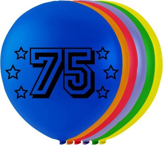 Ballonnen 75 jaar opdruk,  8 stuks ,div kleuren, Verjaardag