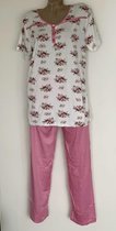 Dames pyjamaset korte mouwen met lange broek bloemenprint XXL wit/roze