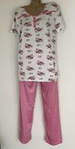 Dames pyjamaset korte mouwen met lange broek bloemenprint XL wit/roze