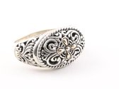 Traditionele opengewerkte zilveren ring met 18k gouden decoraties - maat 17