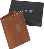 Justified Bags® Leather Nappa 12 Card Holder Cognac Coins Pocket Inside + Box