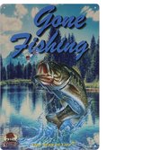 Wandbord – Gone Fishing – Vissen - Karper - Vintage - Retro -  Wanddecoratie – Reclame bord – Restaurant – Kroeg - Bar – Cafe - Horeca – Metal Sign – 20x30cm