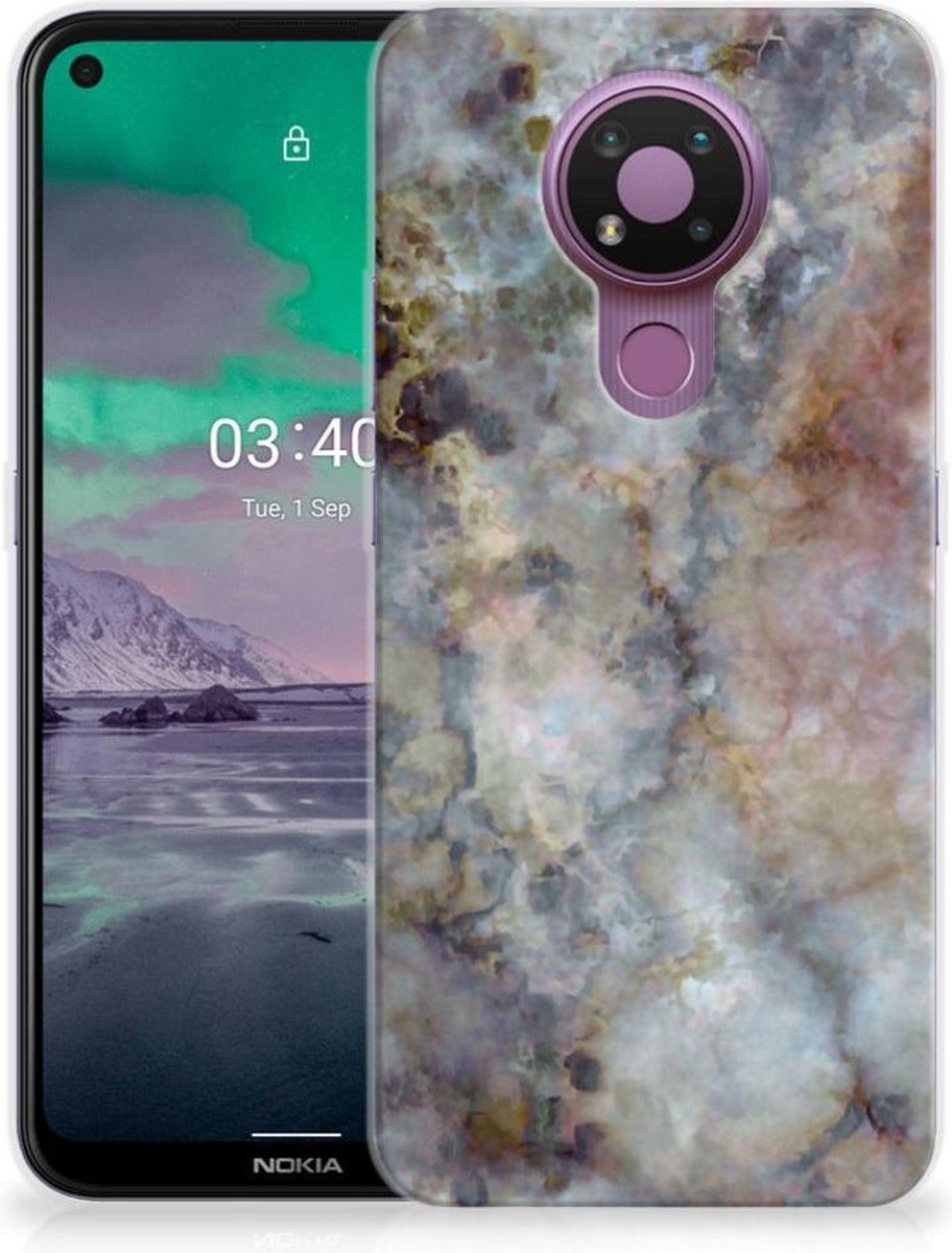 Nokia 3.4 TPU Siliconen Hoesje Marmer Grijs