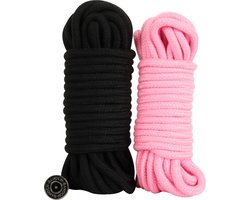 Banoch | bondagetouw roze + zwart 2 x 10 meter | katoen zonder kern | zacht