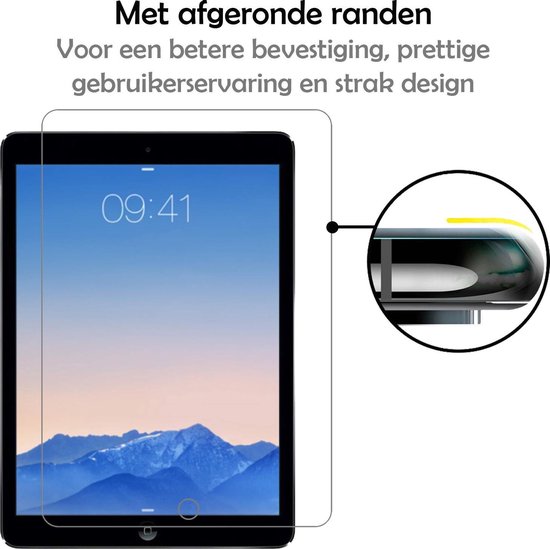 Schermprotector voor iPad 5e generatie, met afgeronde randen.