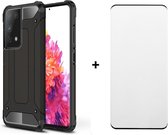 Telefoonhoesje geschikt voor Samsung Galaxy S21 Ultra silicone TPU hybride zwart hoesje case + full cover glas screenprotector