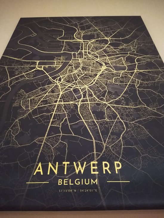Canvas - Plattegrond Antwerpen - Zwart/Goud