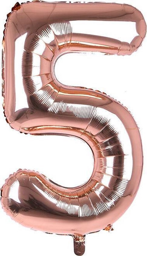 Helium ballon - Cijfer ballon - Nummer 5 - 5 jaar - Verjaardag - Rosé Gold - Roze ballon - 80cm