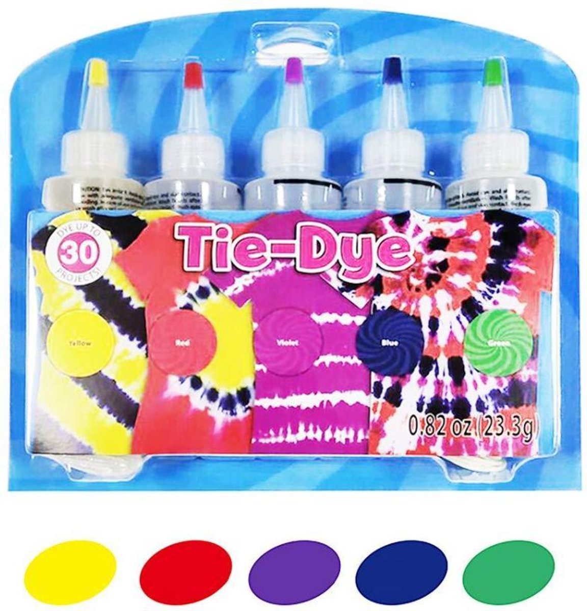 Tie Dye kit - Complete tie dye starterset met 5 kleuren - Geel, rood, paars, blauw & groen