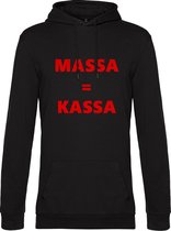 Hoodie met opdruk “Massa is kassa” Zwarte hoodie met rode opdruk – Goede pasvorm, fijn draag comfort