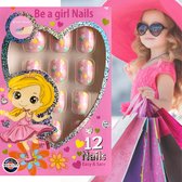 Plaknagels voor Kinderen | Nepnagels | 2 x 12 Nagels | Met gratis Regenboog Pennenset! | Geen Lijm Nodig | Ster Wit en Roze