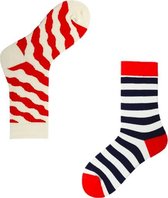 Sokken 39 42 | 2 Paar Leuke Sokken | Rood Wit Blauw Gestreepte Sokken | Leuke Sokken Unisex Maat 39-42