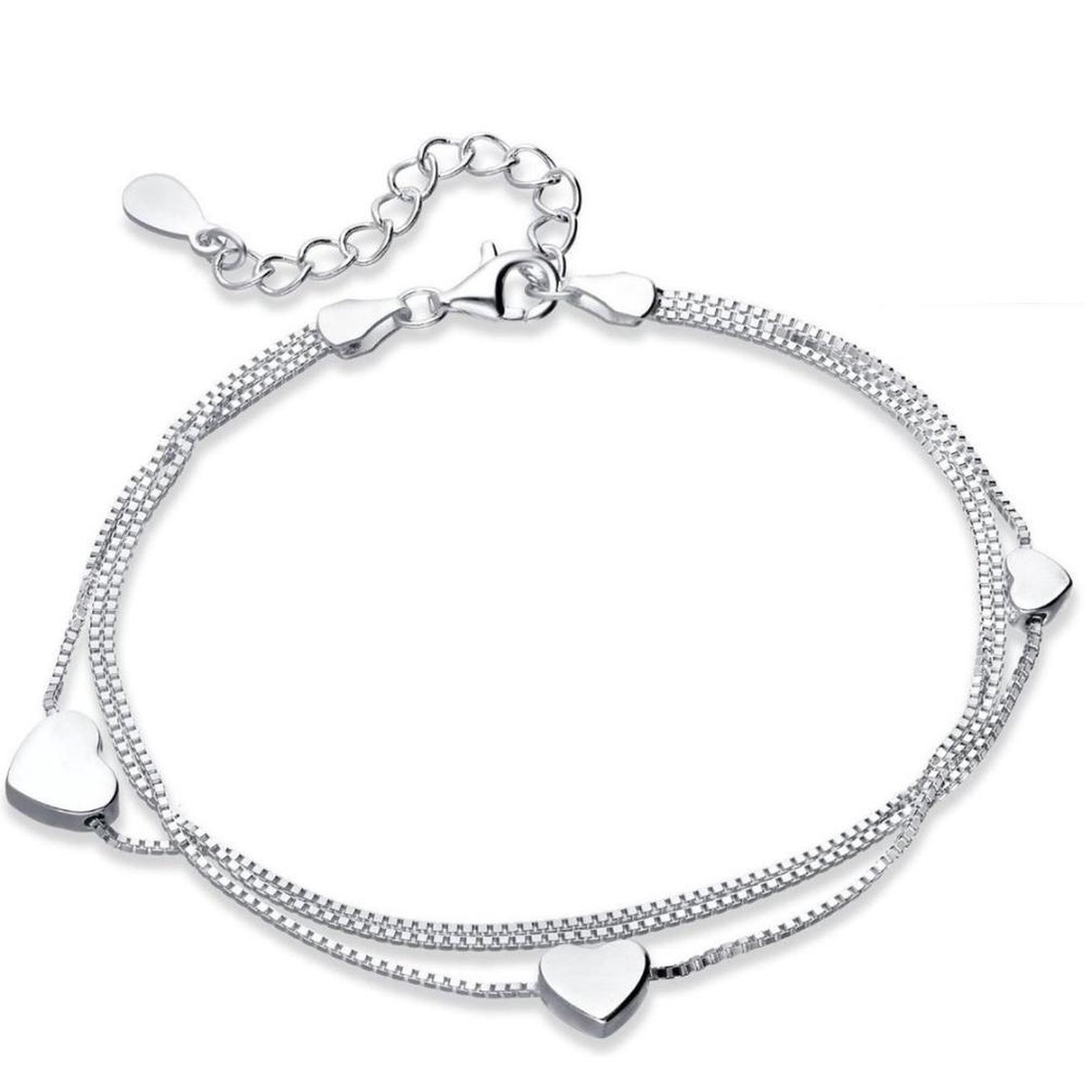 MAT Accessoires - Armband Dames zilver - Hartjes - 925 Zilver - 16-22 cm - Vrouwen Cadeau - Moederdag - Moederdag Cadeau