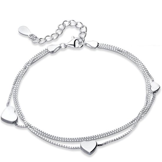 MAT Accessoires - Armband Dames zilver - Hartjes - 925 Zilver - 16-22 cm - Vrouwen Cadeau
