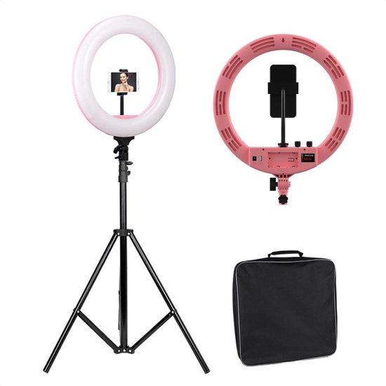 Jasje Intrekking Afdeling Grote Roze Ringlamp Met Statief En Smartphone Houder 18 Inch Selfie Ring  Light Lamp -... | bol.com