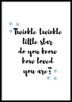 Poster Twinkle Twinkle Blauw - 30x40 cm Met Fotolijst - Tekst Poster - Ingelijst - WALLLL