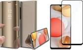 Samsung A42 Hoesje en Samsung A42 Screenprotector - Samsung Galaxy A42 Hoesje Spiegel Book Case Cover Hoes Goud + Screen Protector Glas Full
