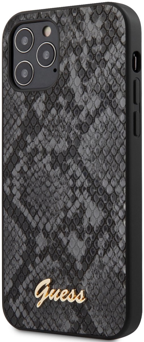 iPhone 12 Pro Max Backcase hoesje - Guess - Slangenprint Zwart - Kunstleer