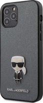 Zilver hoesje van Karl Lagerfeld - Backcover - voor iPhone 12 - 12 Pro - Saffiano