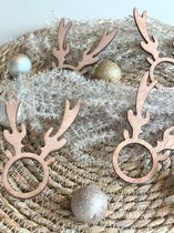 HOUTEN KERSTVERSIERING / WOODEN CHRISTMAS DECORATION - TAFELACCESSOIRES / TABLE ACCESSORIES - SERVETRINGEN RENDIER / NAPKIN RINGS REINDEER (4 STUKS) - 10 x 7,5 - DONKER HOUT / DARK
