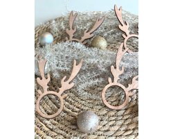 HOUTEN KERSTVERSIERING / WOODEN CHRISTMAS DECORATION - TAFELACCESSOIRES / TABLE ACCESSORIES - SERVETRINGEN RENDIER / NAPKIN RINGS REINDEER (4 STUKS) - 10 x 7,5 - DONKER HOUT / DARK WOOD - Diner accessoires - Tafel decoratie - Kerstmis