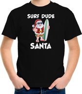 Surf dude Santa fun Kerstshirt / Kerst t-shirt zwart voor kinderen - Kerstkleding / Christmas outfit S (110-116)