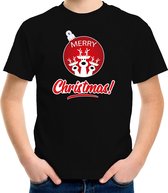 Rendier Kerstbal shirt / Kerst t-shirt Merry Christmas zwart voor kinderen - Kerstkleding / Christmas outfit M (116-134)