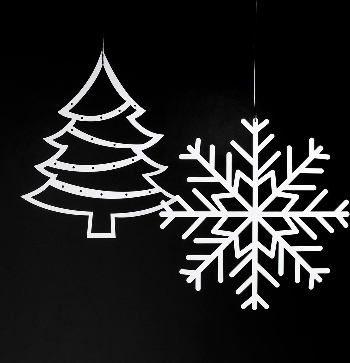 Kerstkaarten houder - Set van 2 - Sneeuwvlok & Kerstboom - Wit - Metaal - Kerstversiering - Kaartenhouder