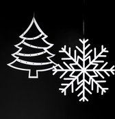 Kerstkaarten houder - Set van 2 - Sneeuwvlok & Kerstboom - Wit - Metaal - Kerstversiering - Kaartenhouder